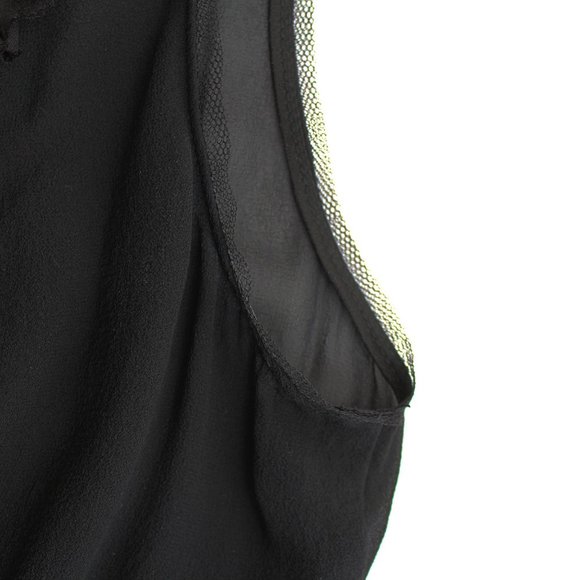 Lida Baday Black Silk Top Ruffle Metallic detail Sheer Back V-neck Sleeveless - Picture 4 of 7